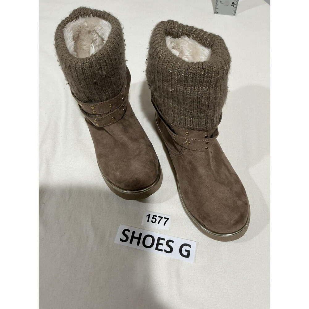 Big Girls Seychelles Taupe Suede Fur Lined Ankle Strappy Studded Pull On Boot 4m